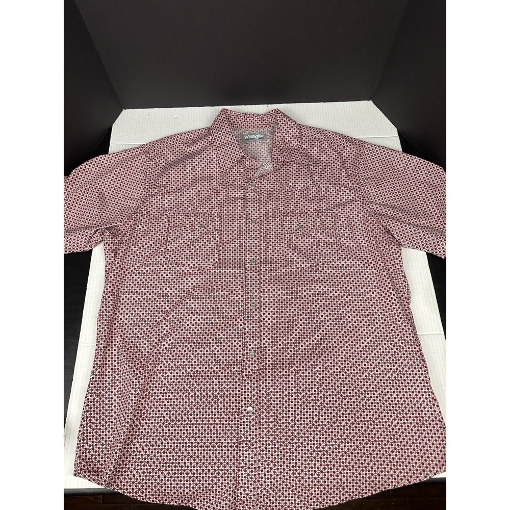 Wrangler Wrancher Shirt Mens XL Red White Pearl Snap Western Wear Short Sleeve